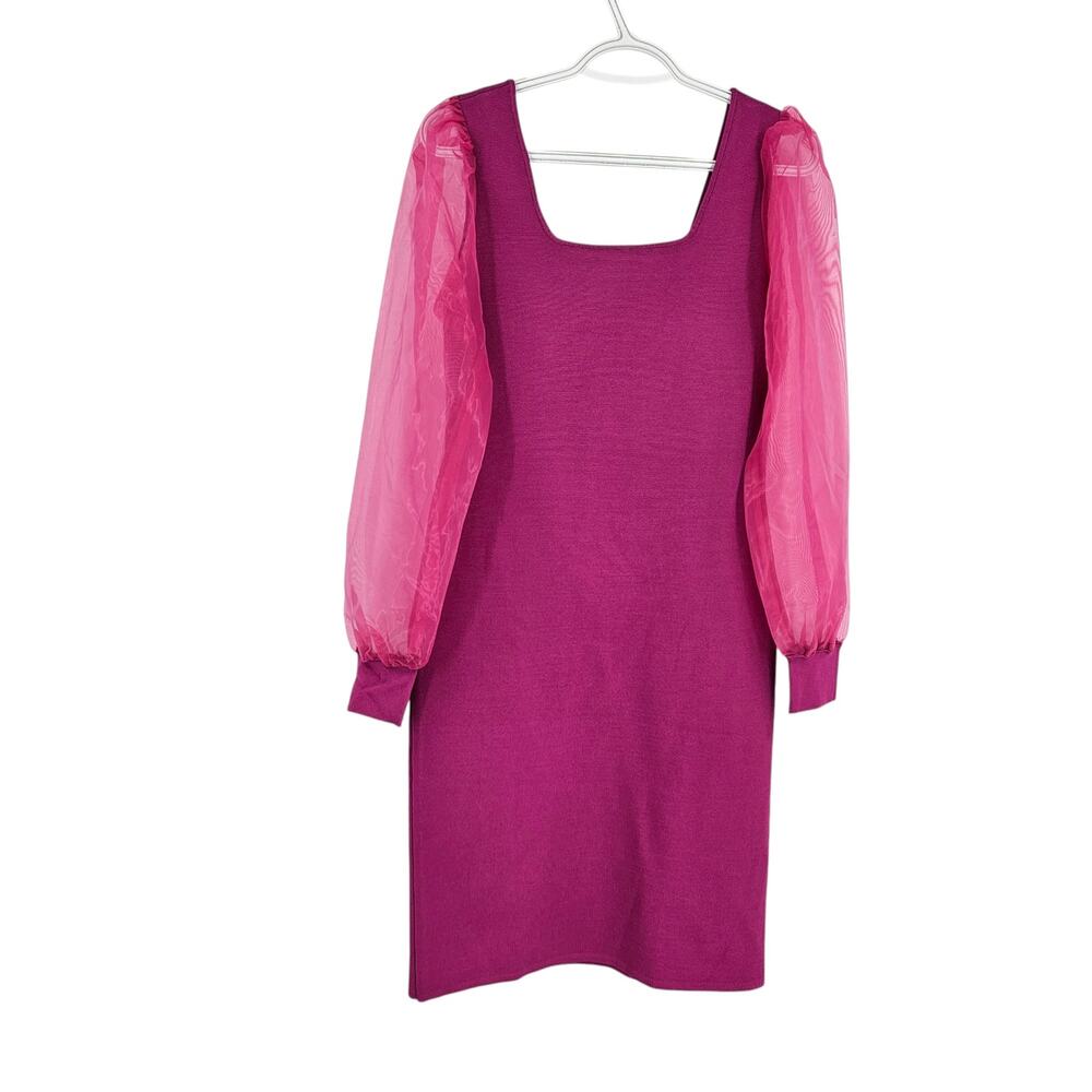 House of Harlow 1960  Dress Fuchsia Pink Sheer Long Sleeve Knit Midi NWT Size S